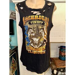 NWOT PROJECT SOCIAL DISTRESSED GRAPHIC BIKER EAGLE AMERICA BULL FLAG TANK TOP S